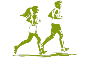 Eine Frau und ein Mann joggen