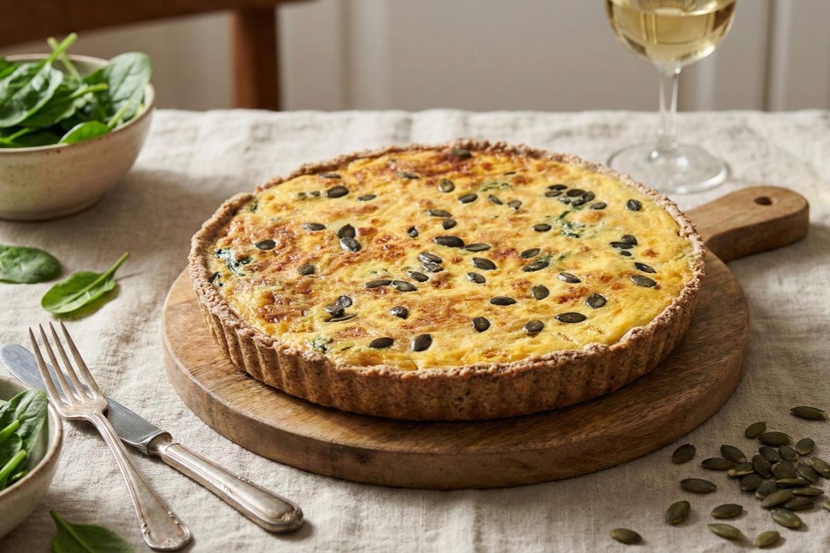 Mehr über den Artikel erfahren Vollwertige Kürbis-Spinat-Quiche aus der goldenen Herbstküche – herzhaft, vegetarisch & vitalstoffreich